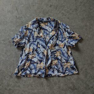 Cropped Floral Blue and Yellow Hawaiian Shirt